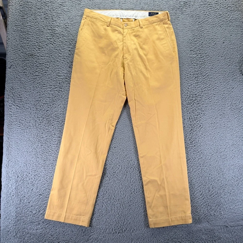 Polo Ralph Lauren Pant Mens 35x32 Yellow Cotton Chino Straight Classic Business